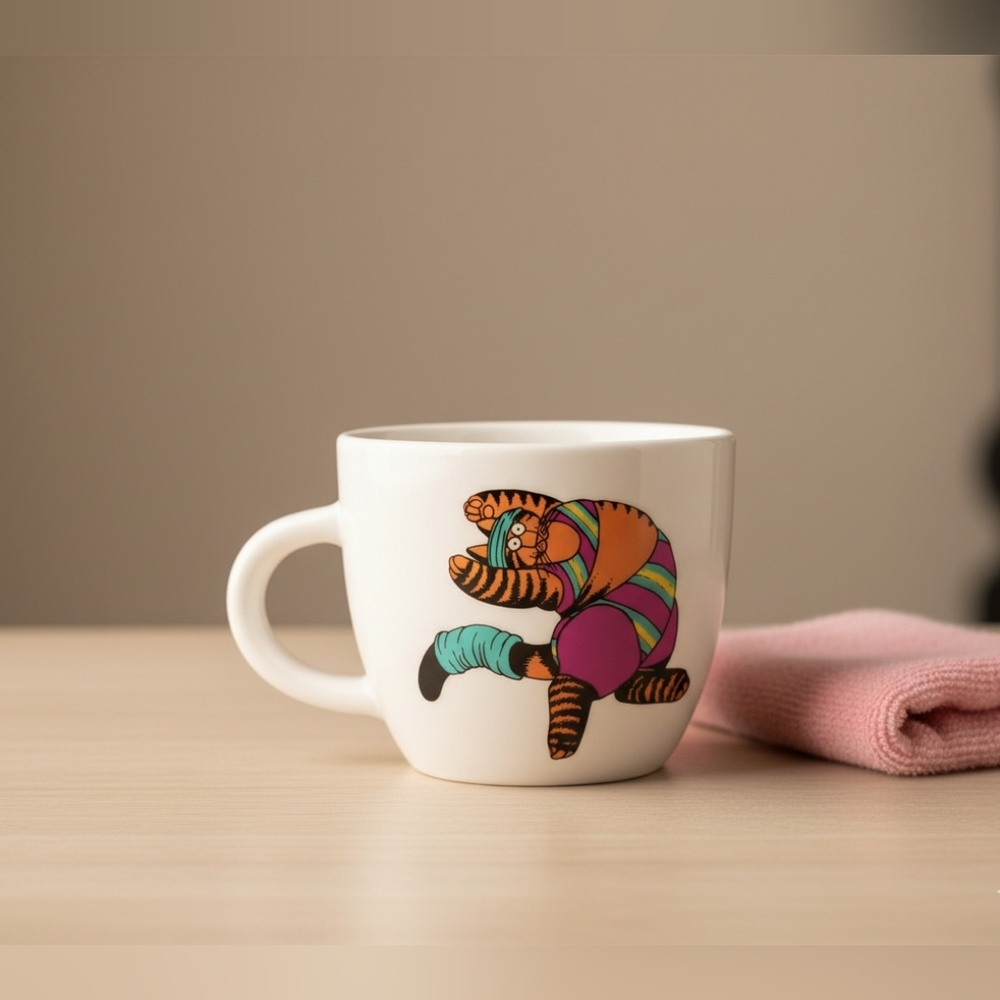 Retro Aerobic Cat Mug 17oz Funny Workout Gift